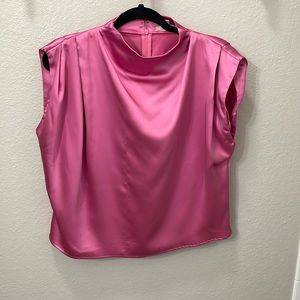 Satin Pink Mock Neck Blouse
